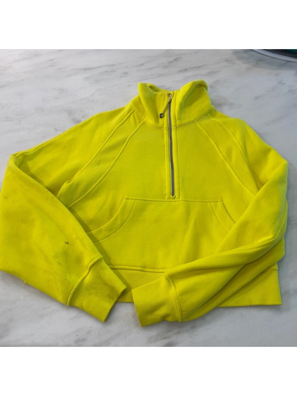 Lululemon oversized funnel neck half zip sonic yellow XS S flaws read